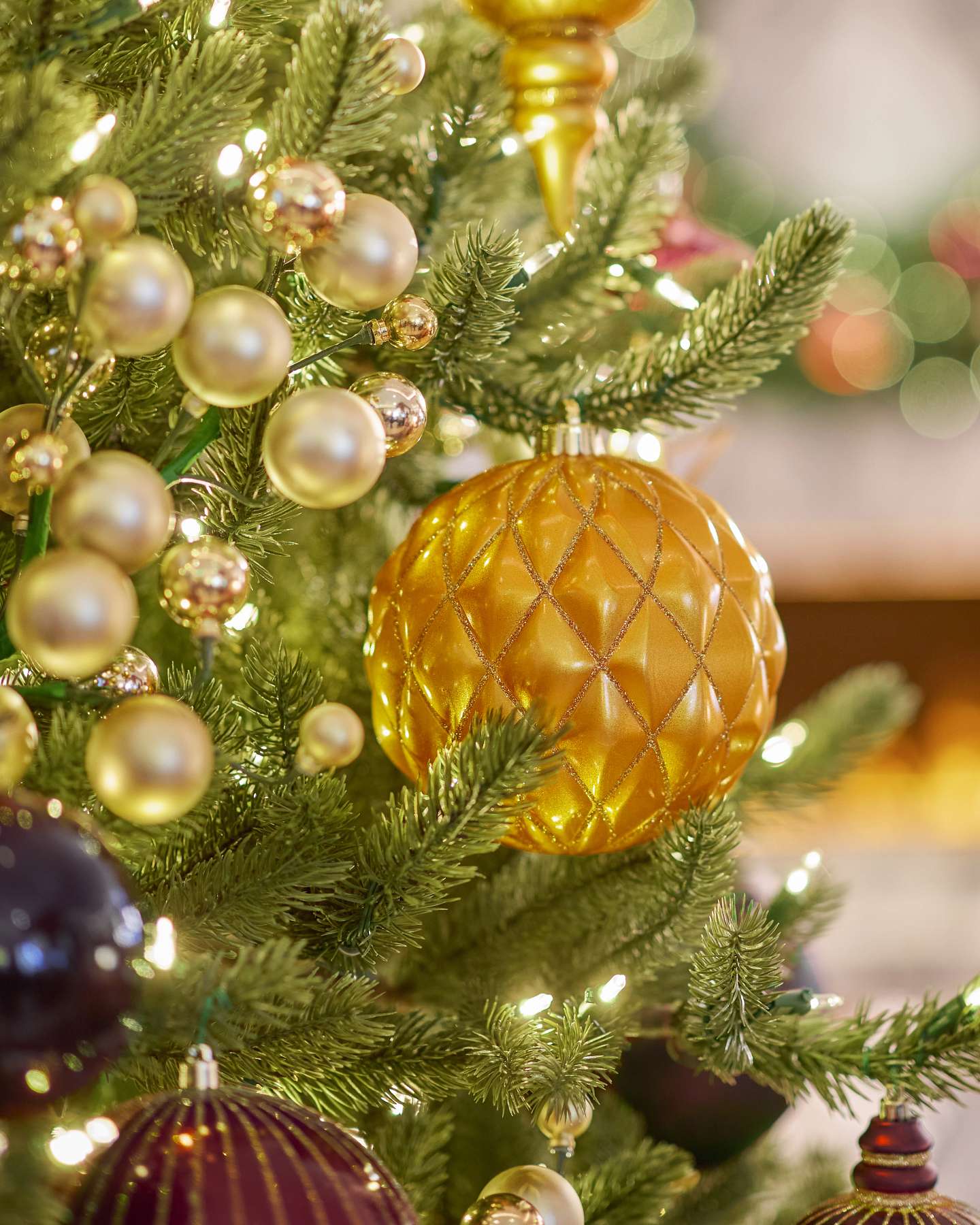Balsam Hill Royal Burgundy Artificial Christmas Ornament Set with Classic Gold Accents