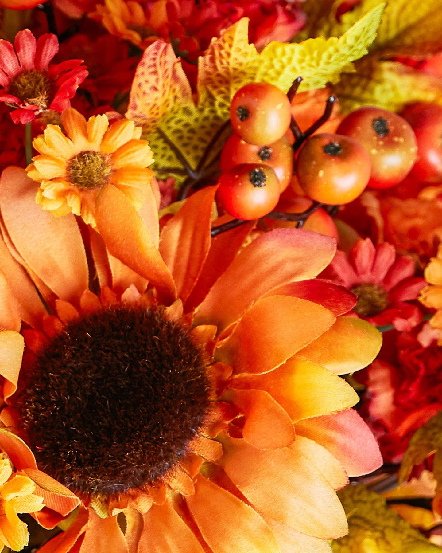 Balsam Hill Outdoor Sunburst Mums Artificial Fall Hanging Basket Elegant Closeup