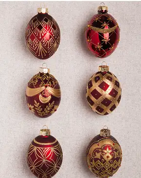 Brilliant Bordeaux Decorated Egg Glass Ornament Set Brilliant Bordeaux Decorated Egg Glass Ornament Set