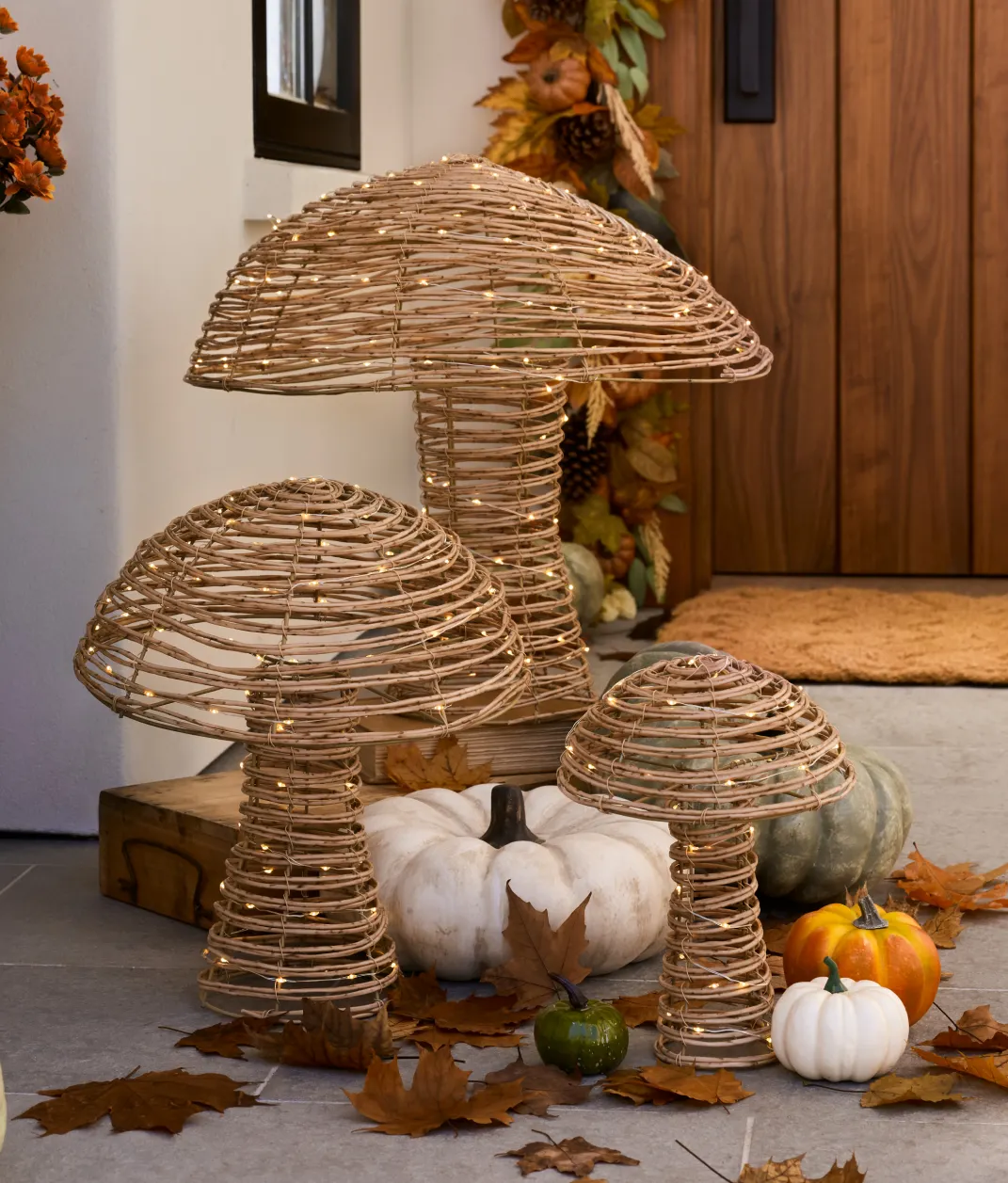 Lit All-Weather Wicker Mushrooms