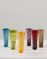 Assorted stemless glass flutes