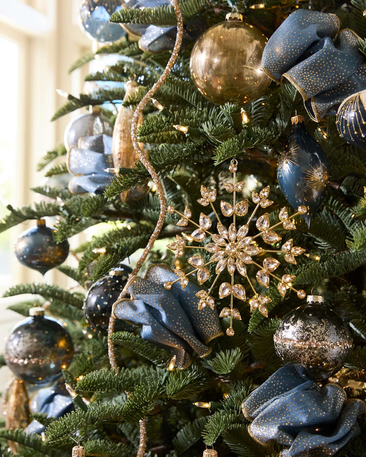 Blue & Gold Glitter Ombre Christmas Tree Ribbon