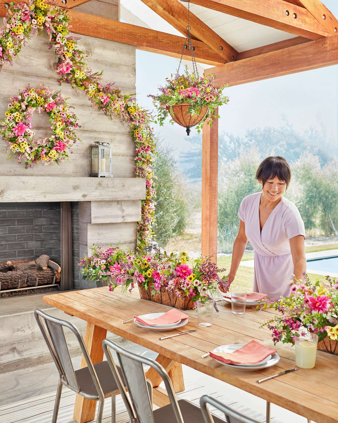Balsam Hill Outdoor Wildflower Fields Artificial Spring Foliage in a Charming Home Setting