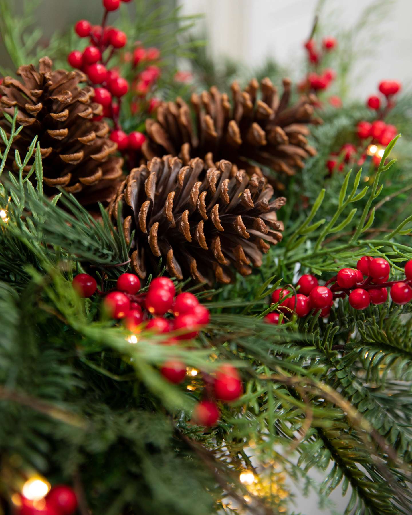 Balsam Hill Outdoor Red Berry Pine Artificial Christmas Window Box 30-Inch Closeup