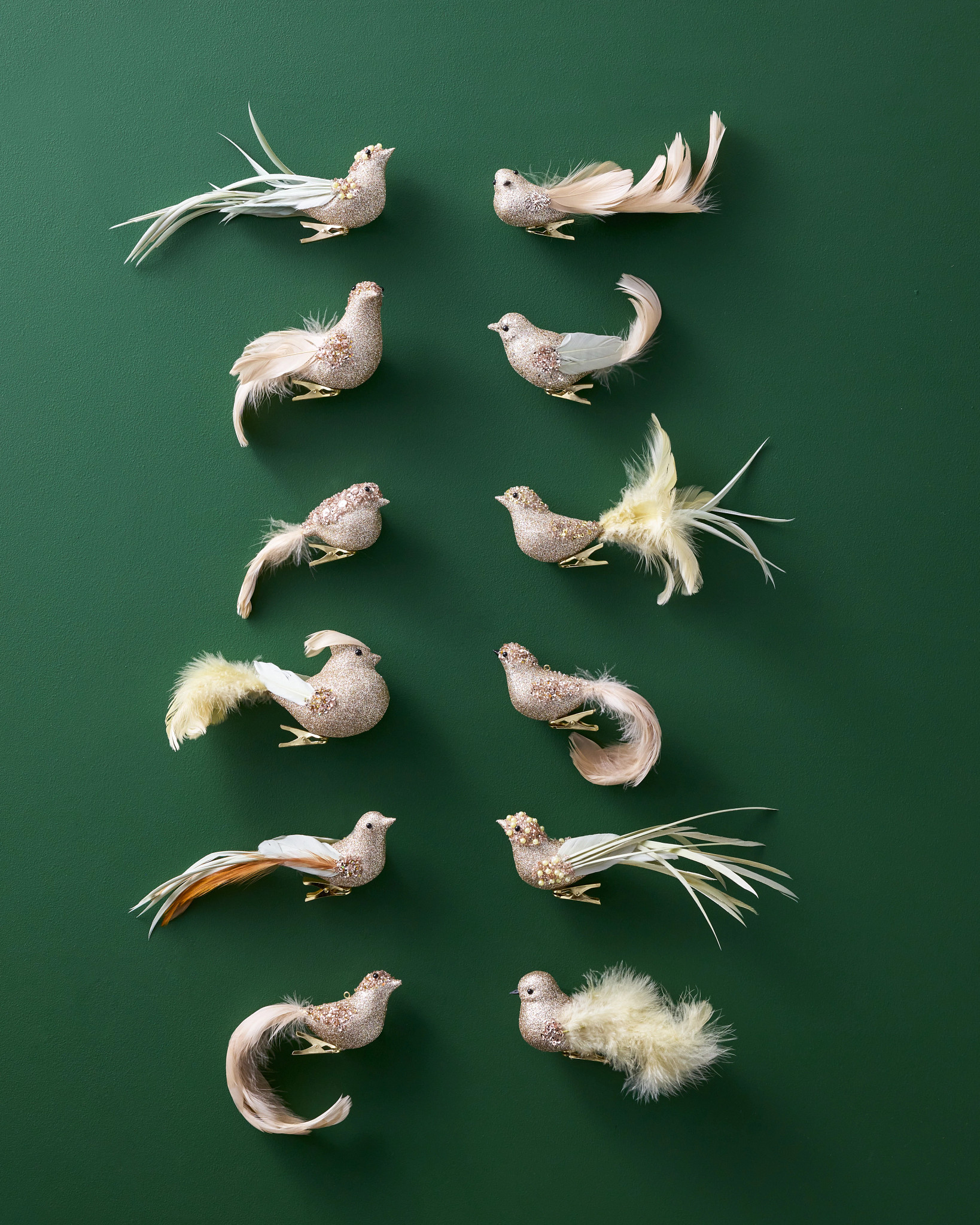 Champagne Gold Feathered Friends Ornament Set