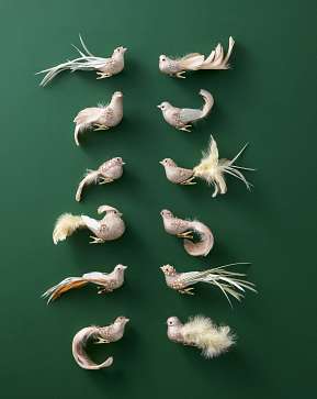 Champagne Gold Feathered Friends Ornament Set Champagne Gold Feathered Friends Ornament Set
