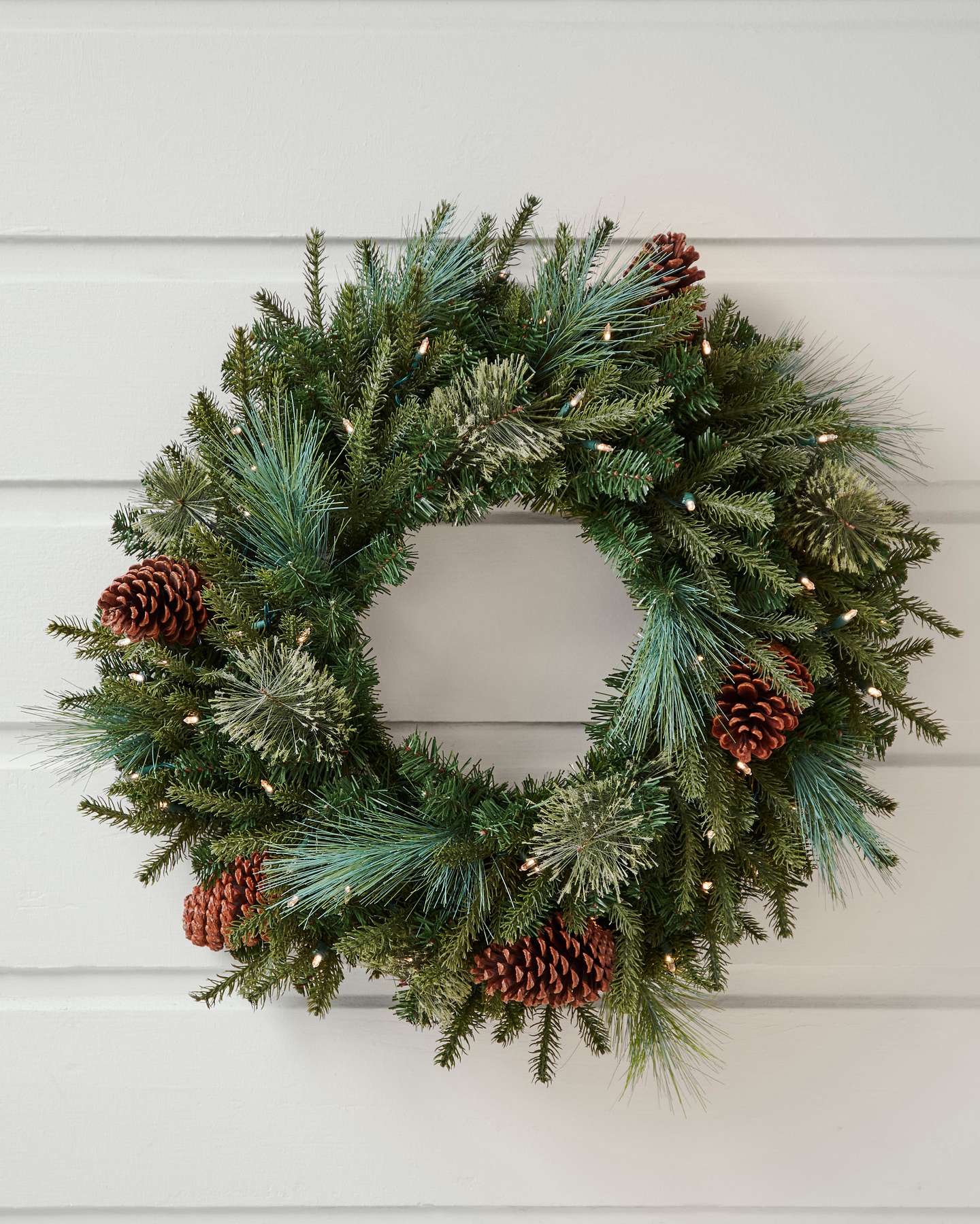 Balsam Hill Mixed Evergreen with Pinecones Artificial Christmas Foliage Styled on Entryway Door
