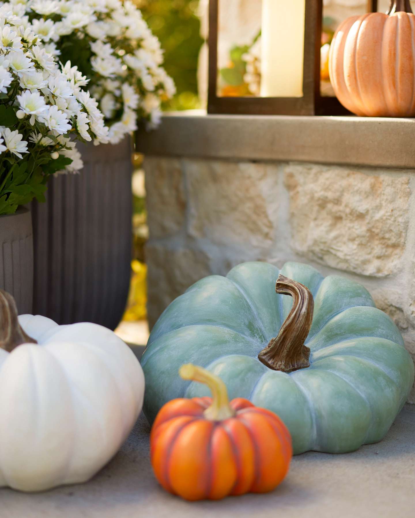 Balsam Hill Outdoor Fairytale Heirloom Pumpkins Set of 3 Lifestyle Display