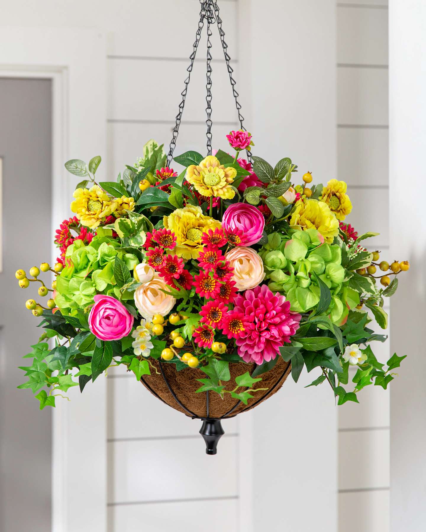 Balsam Hill Outdoor Vivid Blooms Artificial Spring Hanging Basket Vibrant and Elegant Flower Arrangement