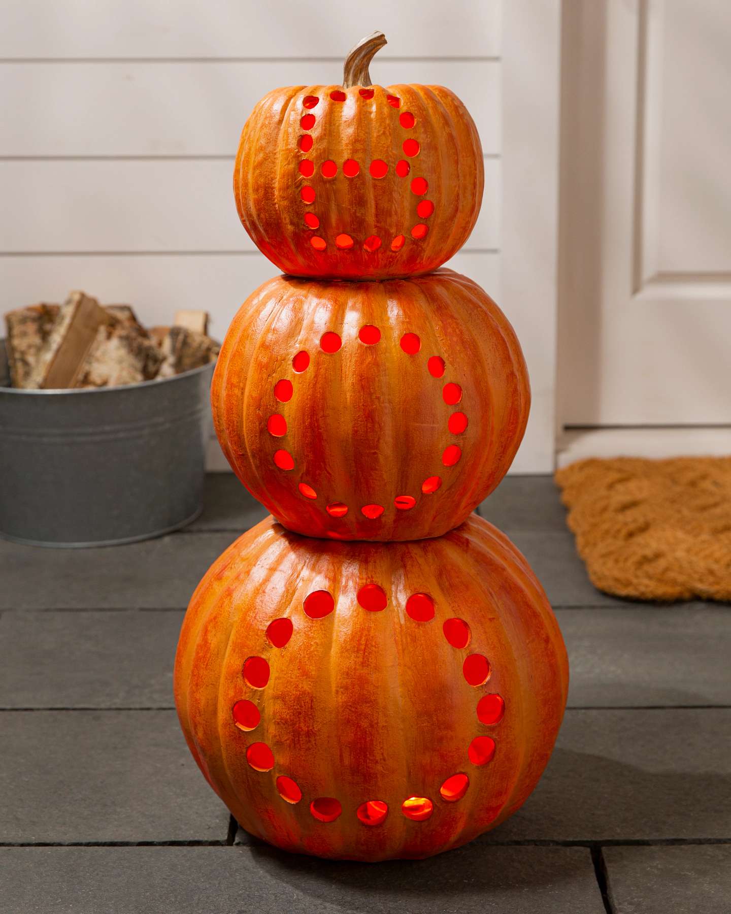 Balsam Hill Boo Stacked LED Pumpkins on Top of Each Other