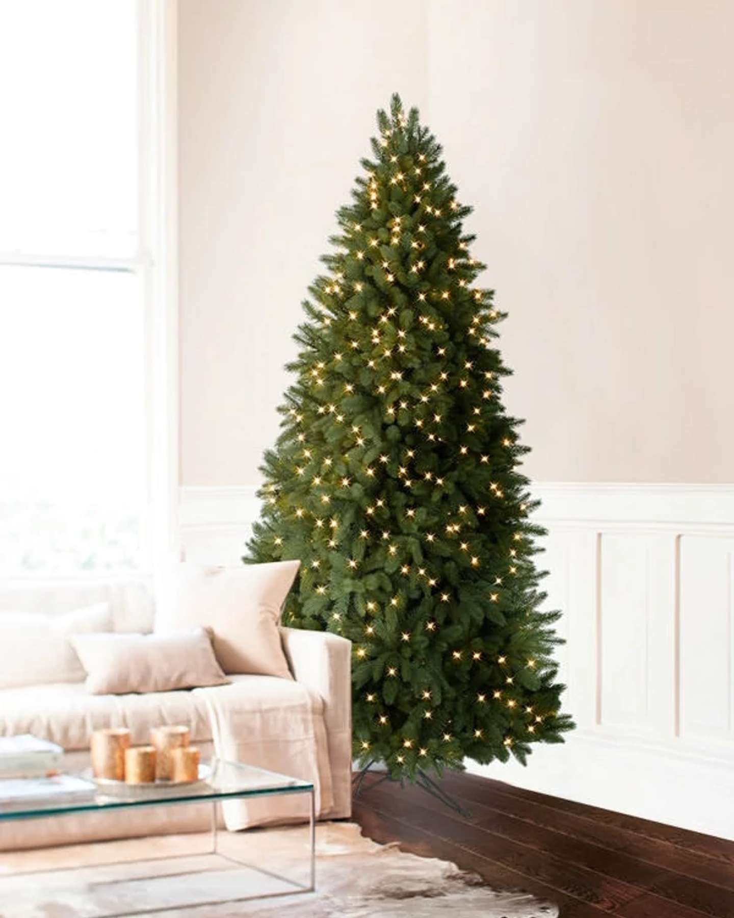 Balsam Hill Park Avenue Corner Artificial Christmas Tree in a Stylish Home Setting