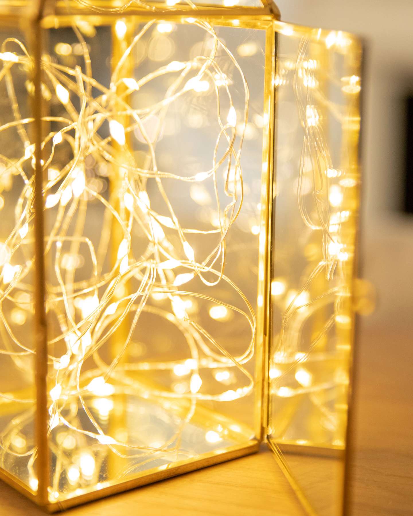 Balsam Hill Brass Fairy Light Lanterns Set of 2 Opened Closeup