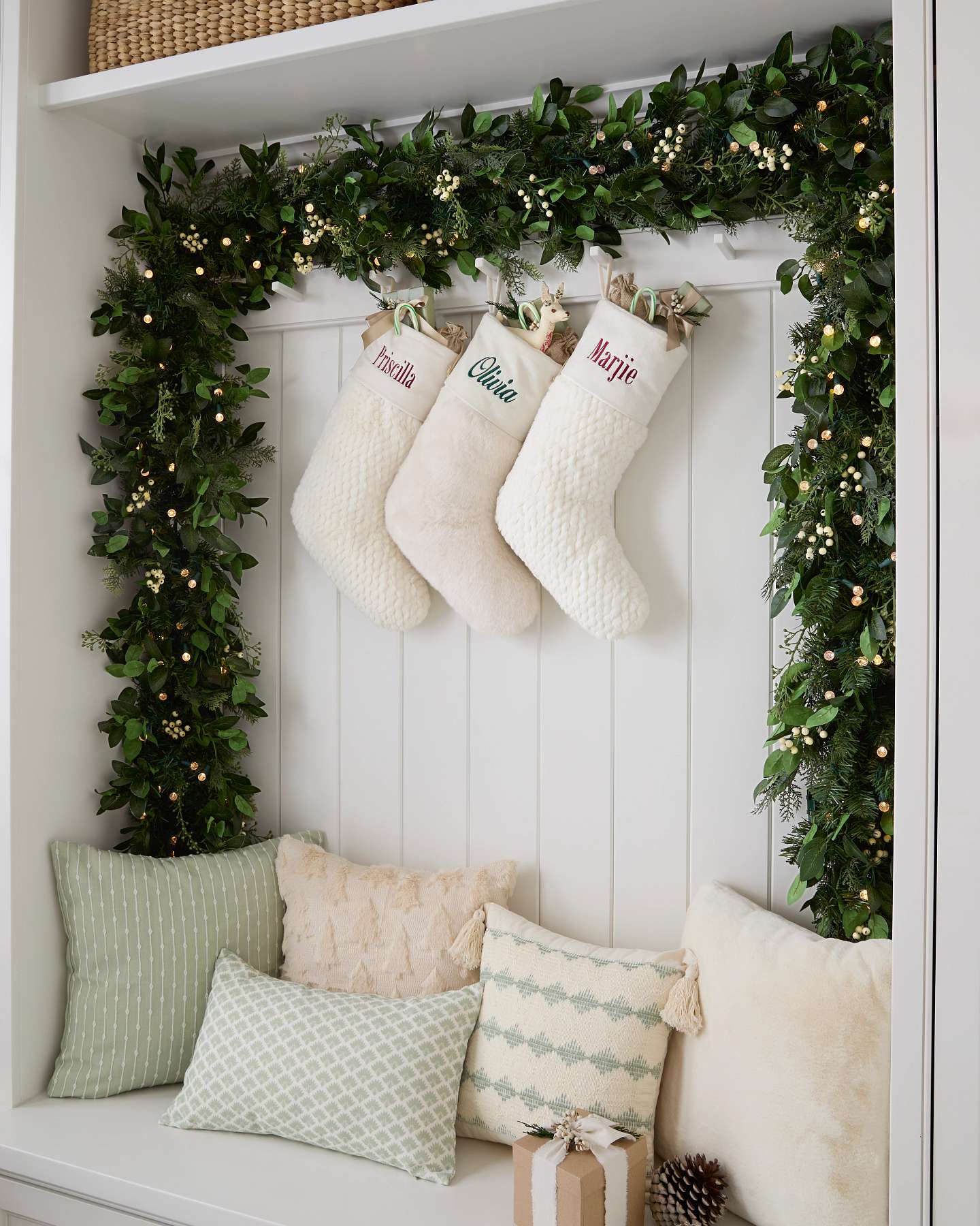 Ivory Faux Fur Quilted Christmas Stockings