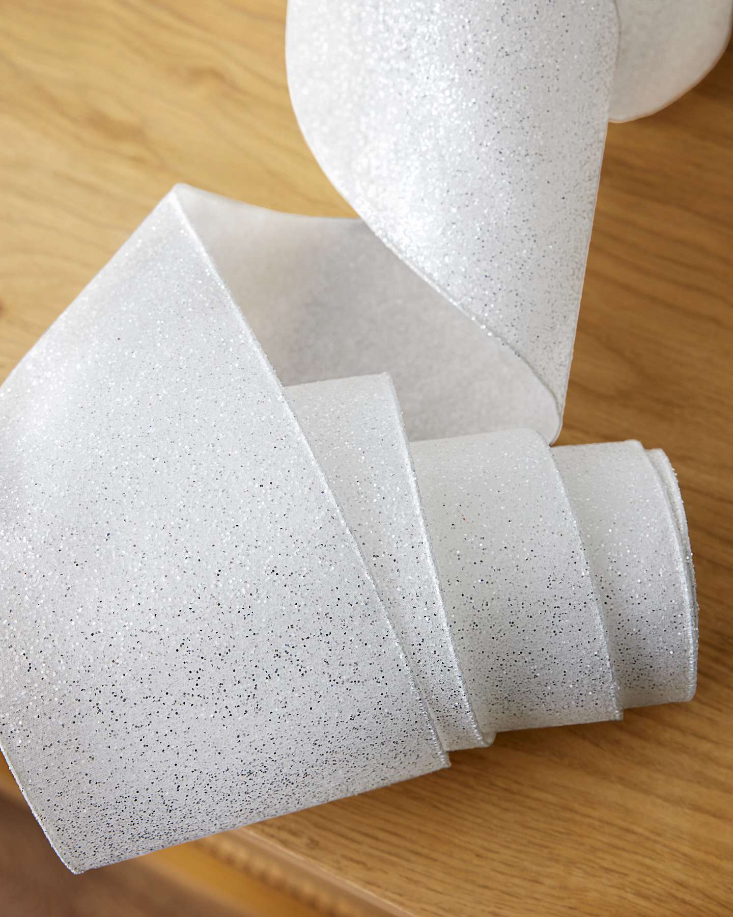 10 yds x 4"w White Glitter Christmas Ribbon