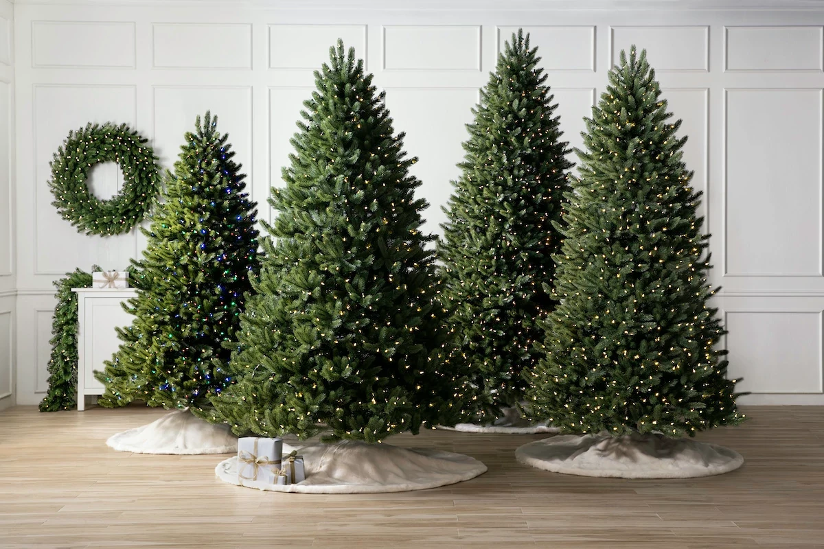 Artificial Christmas trees and greenery