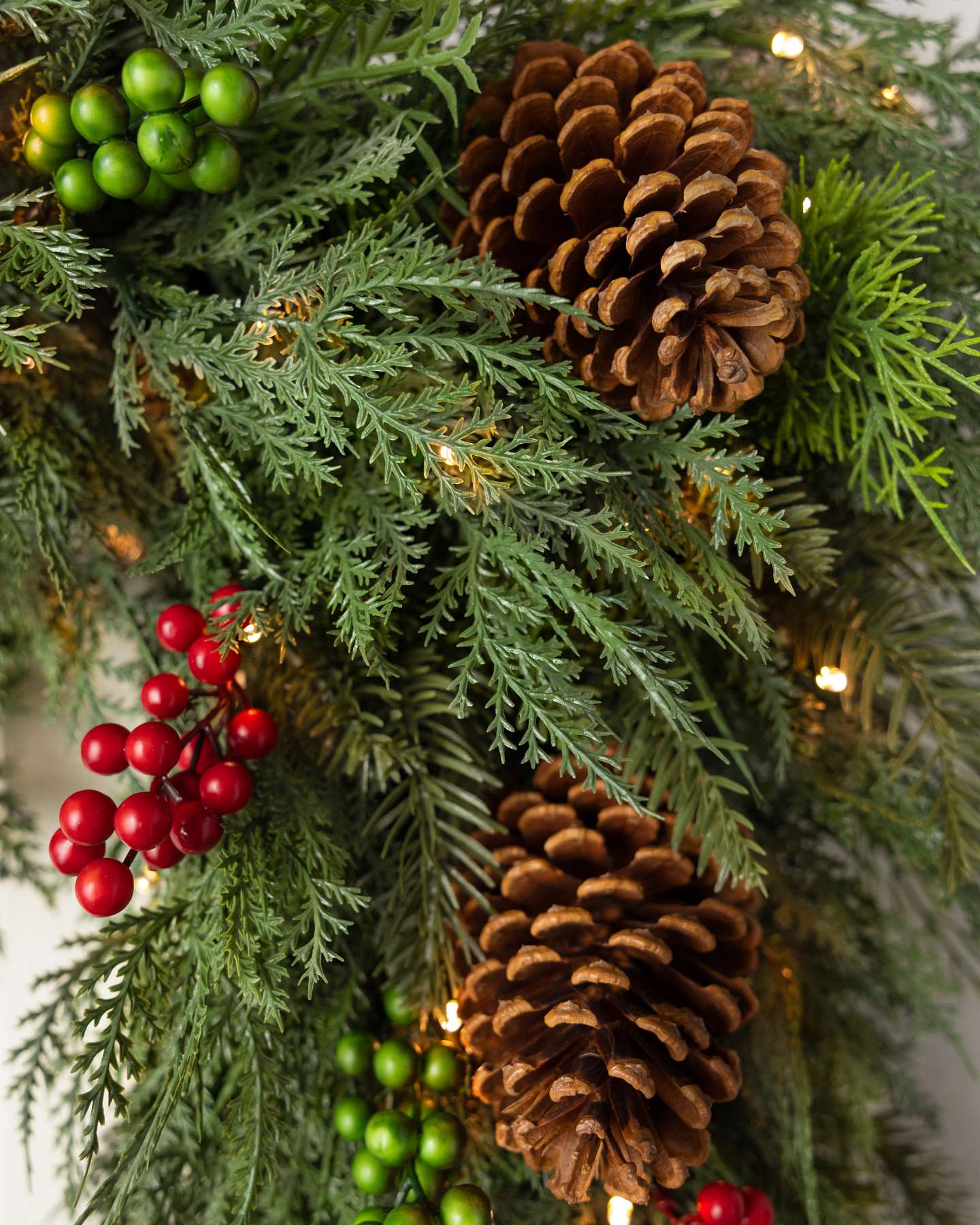 Balsam Hill Outdoor Winter Evergreen Artificial Christmas Garland 6-Inch Closeup