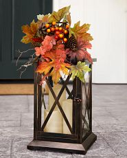 Rustic lantern with fall foliage accent