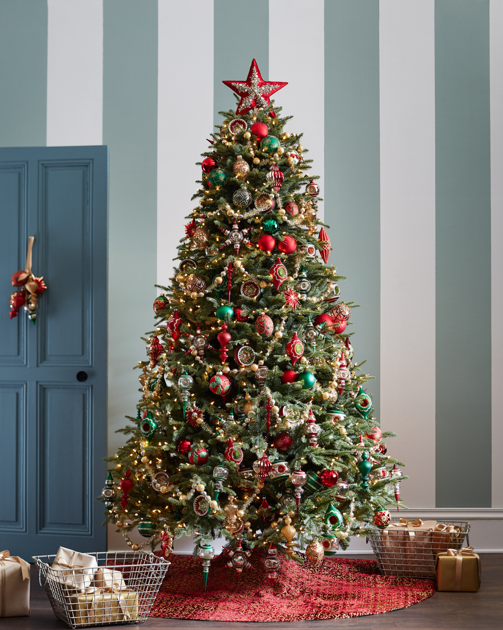 Full Christmas tree with colorful ornaments