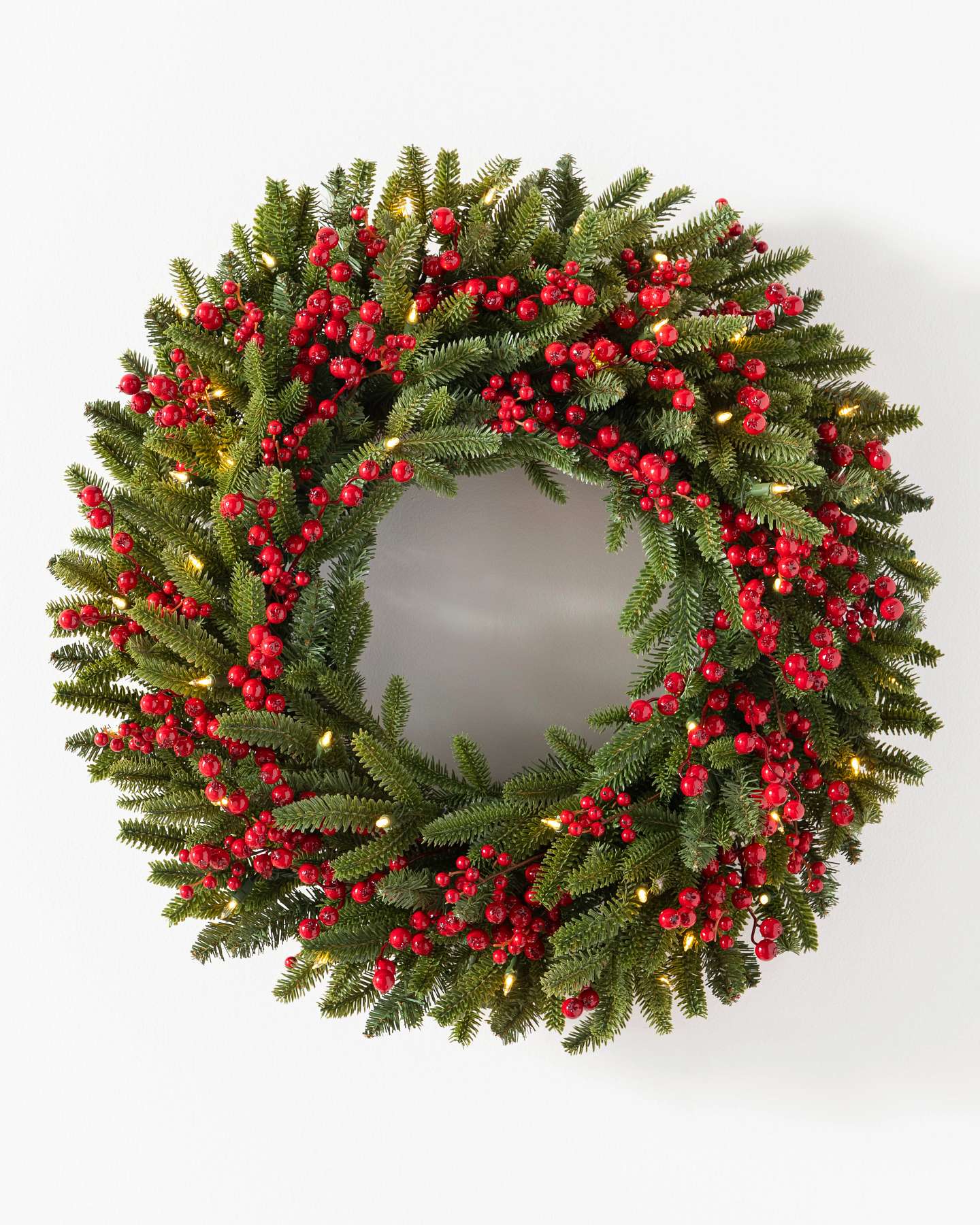 Balsam Hill Red Berry Fraser Fir Artificial Christmas Wreath 30-Inch LED Clear Showcase