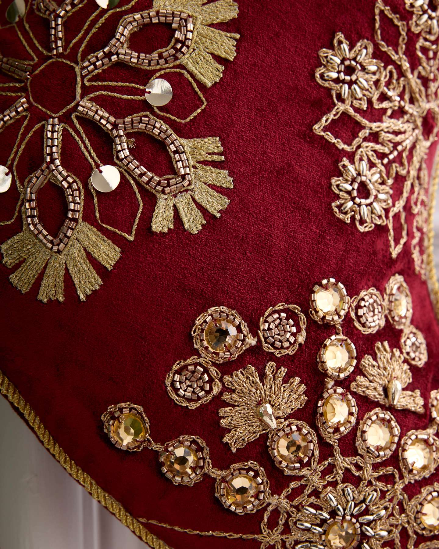 Burgundy & Gold Embroidered Christmas Stocking