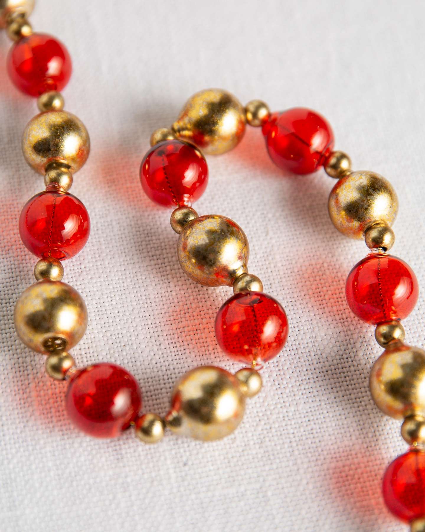 Balsam Hill Red and Gold Bead Christmas Garland Set of 3 Detailed View