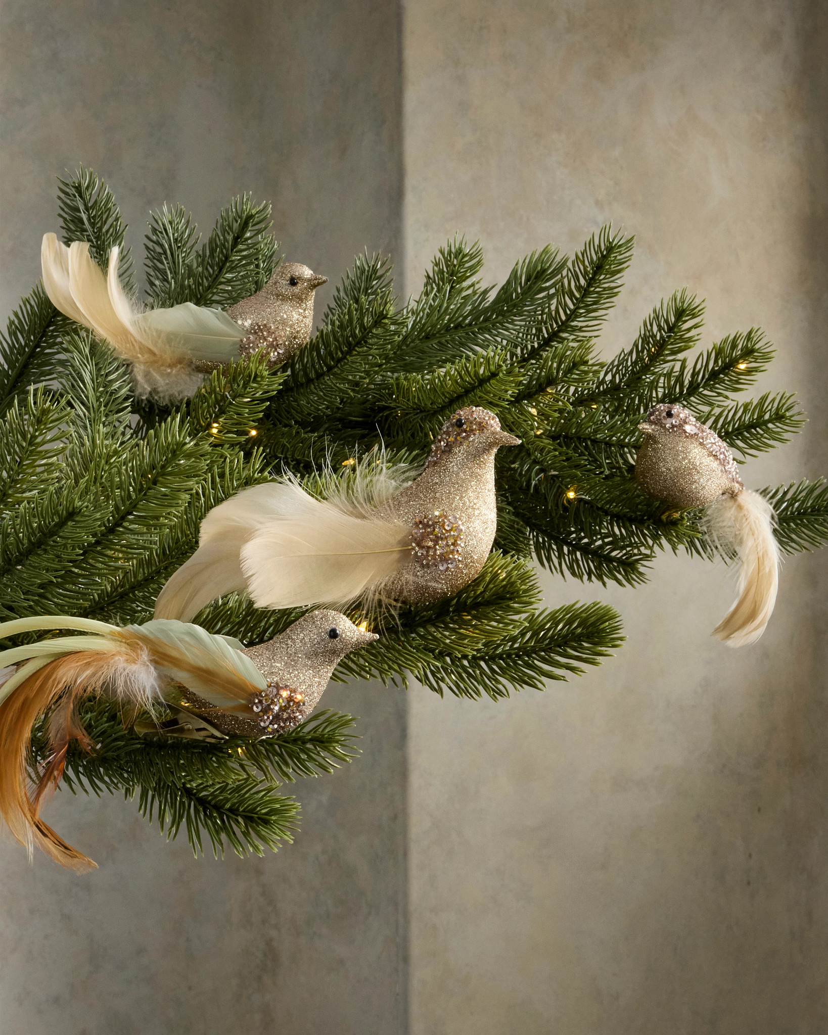 Champagne Gold Feathered Friends Ornament Set