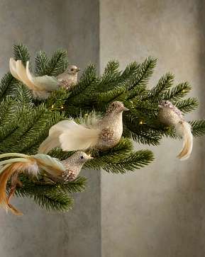 Champagne Gold Feathered Friends Ornament Set Champagne Gold Feathered Friends Ornament Set