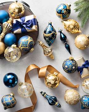 Sapphire & Gold Gilded Glory Main Glass Ornament Set Sapphire & Gold Gilded Glory Main Glass Ornament Set
