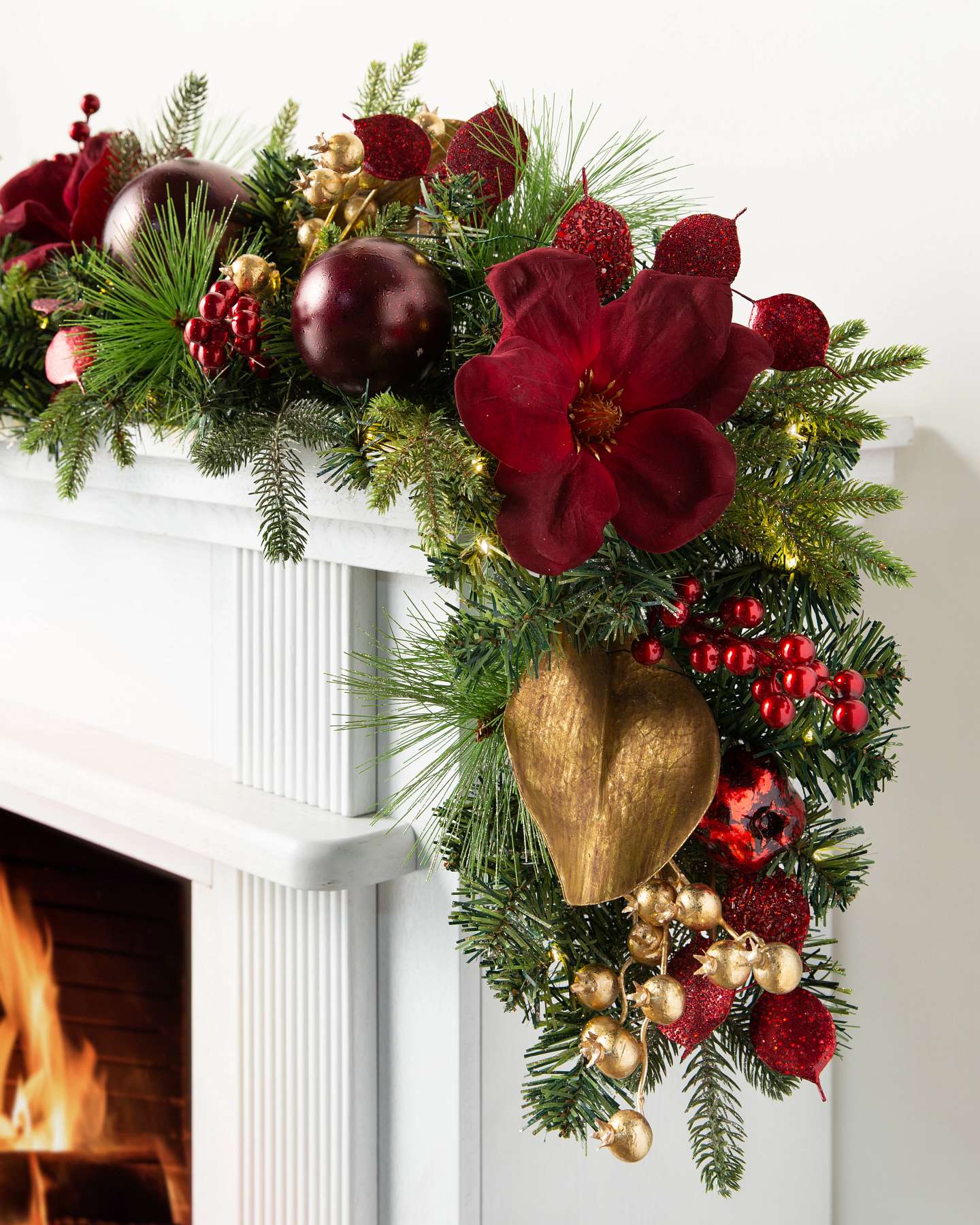 Balsam Hill Gilded Glory Magnolia Artificial Christmas Garland with LED Lights