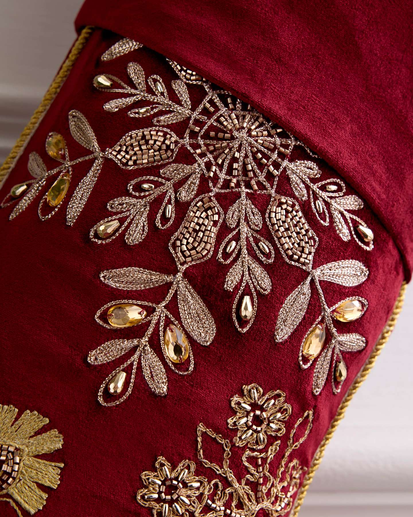 Burgundy & Gold Embroidered Christmas Stocking