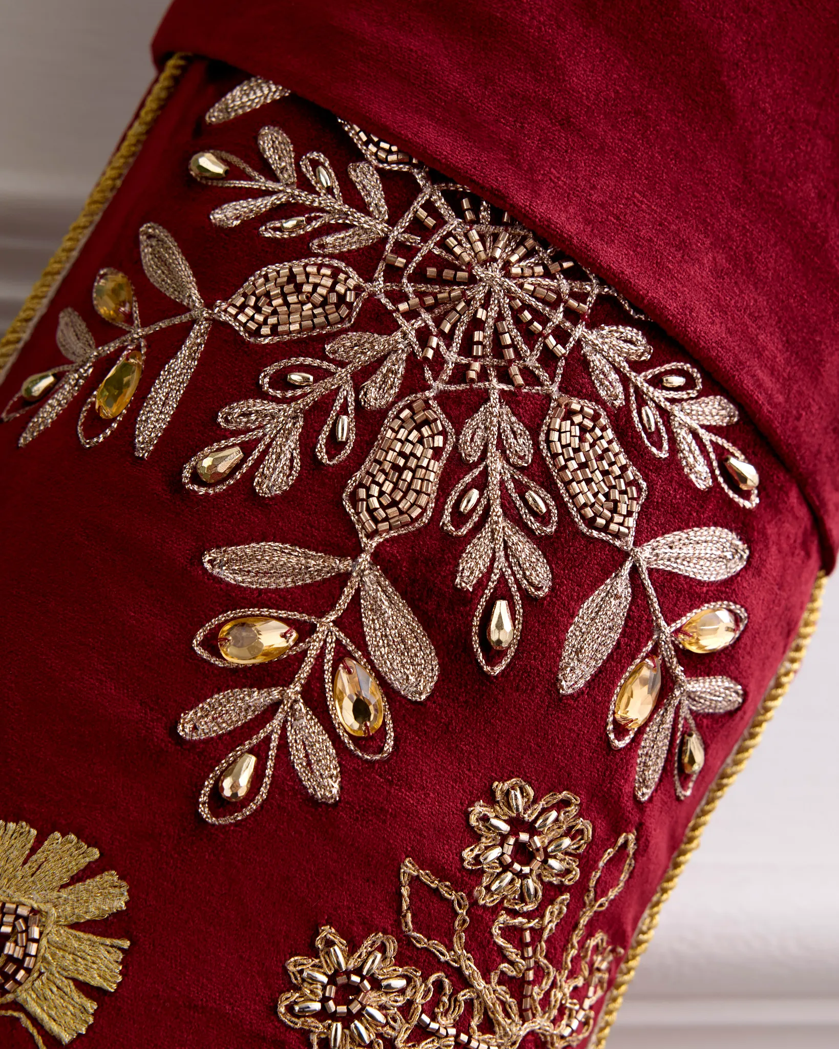 Burgundy & Gold Embroidered Christmas Stocking