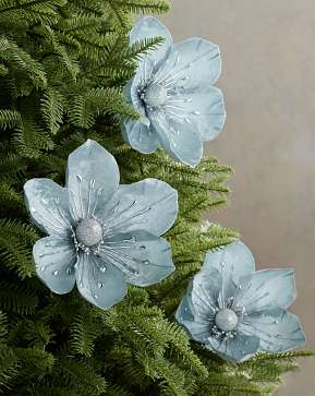 Large Ice Blue Magnolia Christmas Tree Pick Set Large Ice Blue Magnolia Christmas Tree Pick Set