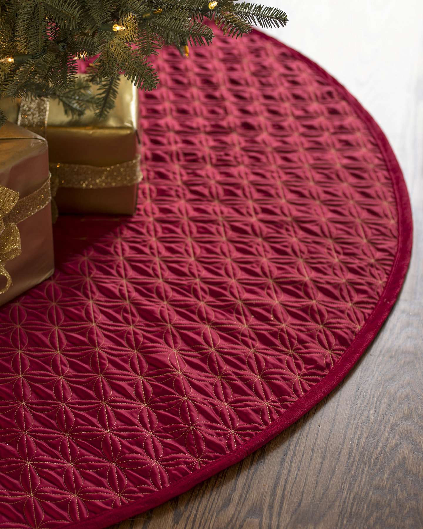 Balsam Hill Cardinal Lancaster Quilted Artificial Christmas Tree Skirt Side View