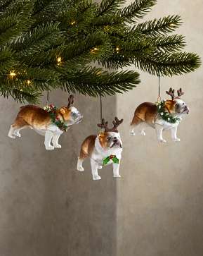 Christmas Bulldog Glass Ornament Set Christmas Bulldog Glass Ornament Set
