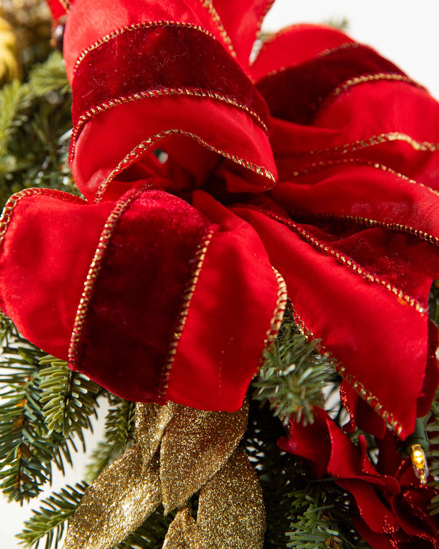 Balsam Hill Holiday Traditions Fraser Fir Artificial Christmas Garland Ribbon Closeup