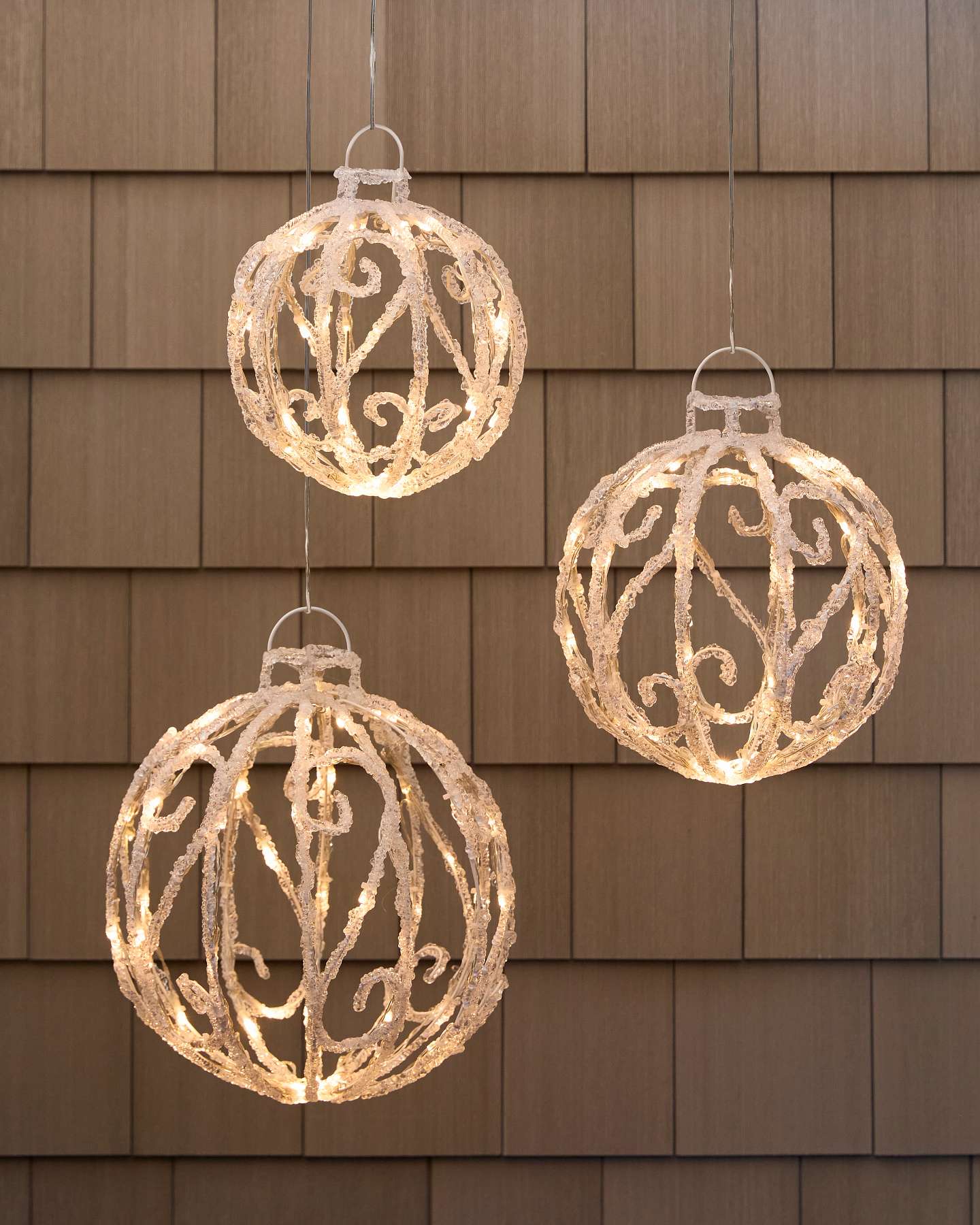 Outdoor Lit Swirl Ornaments, Set of 3