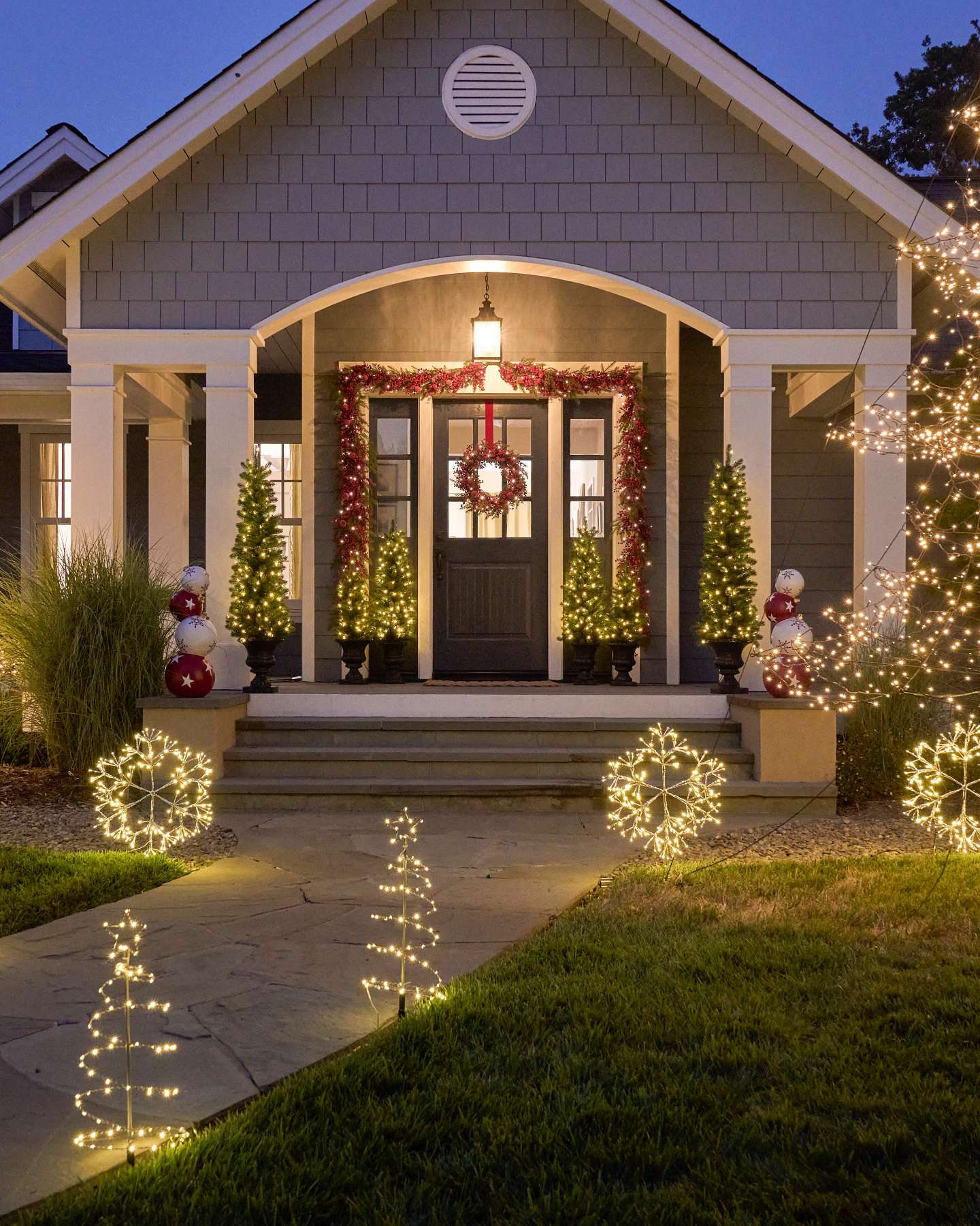 Balsam Hill Outdoor Stacked Christmas Ornaments Vibrant Holiday Display