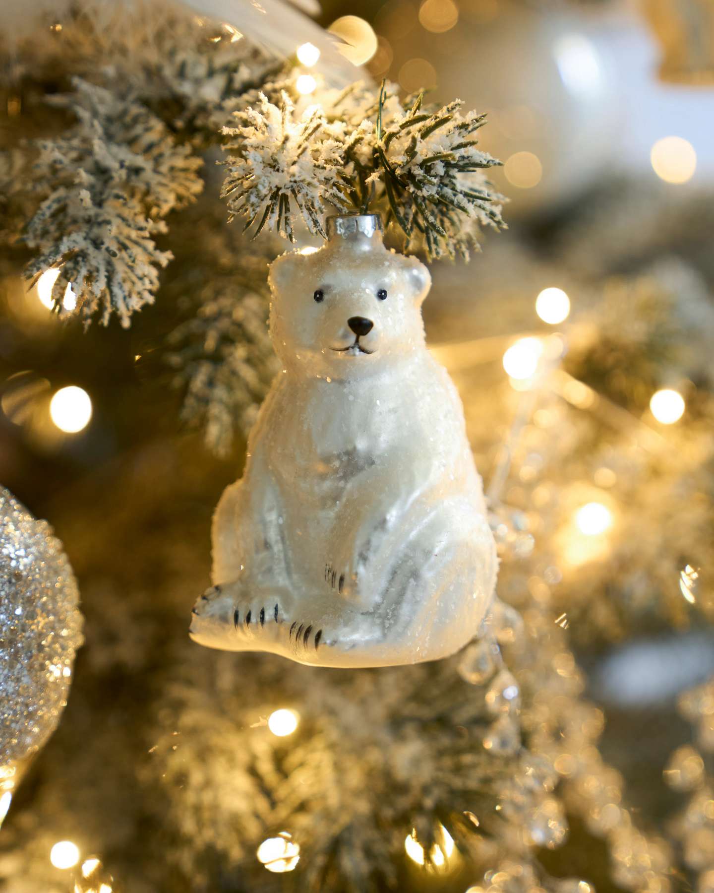 Balsam Hill Arctic Christmas Ornament Set Polar Bear Ornament Closeup
