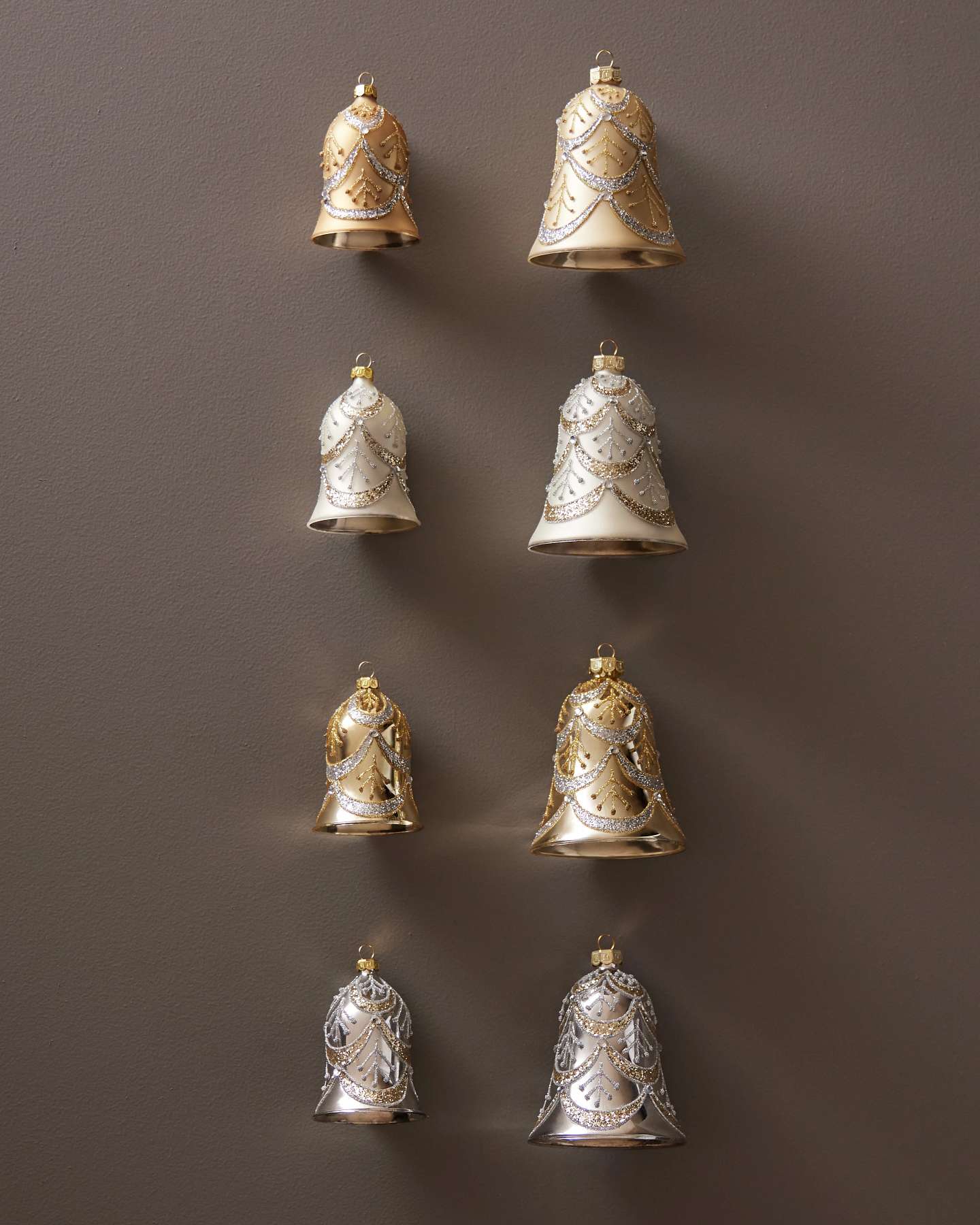 Gilded Glory Glass Bell Ornaments, Set of 8