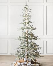 Artificial Frosted Alpine Christmas tree in a white room