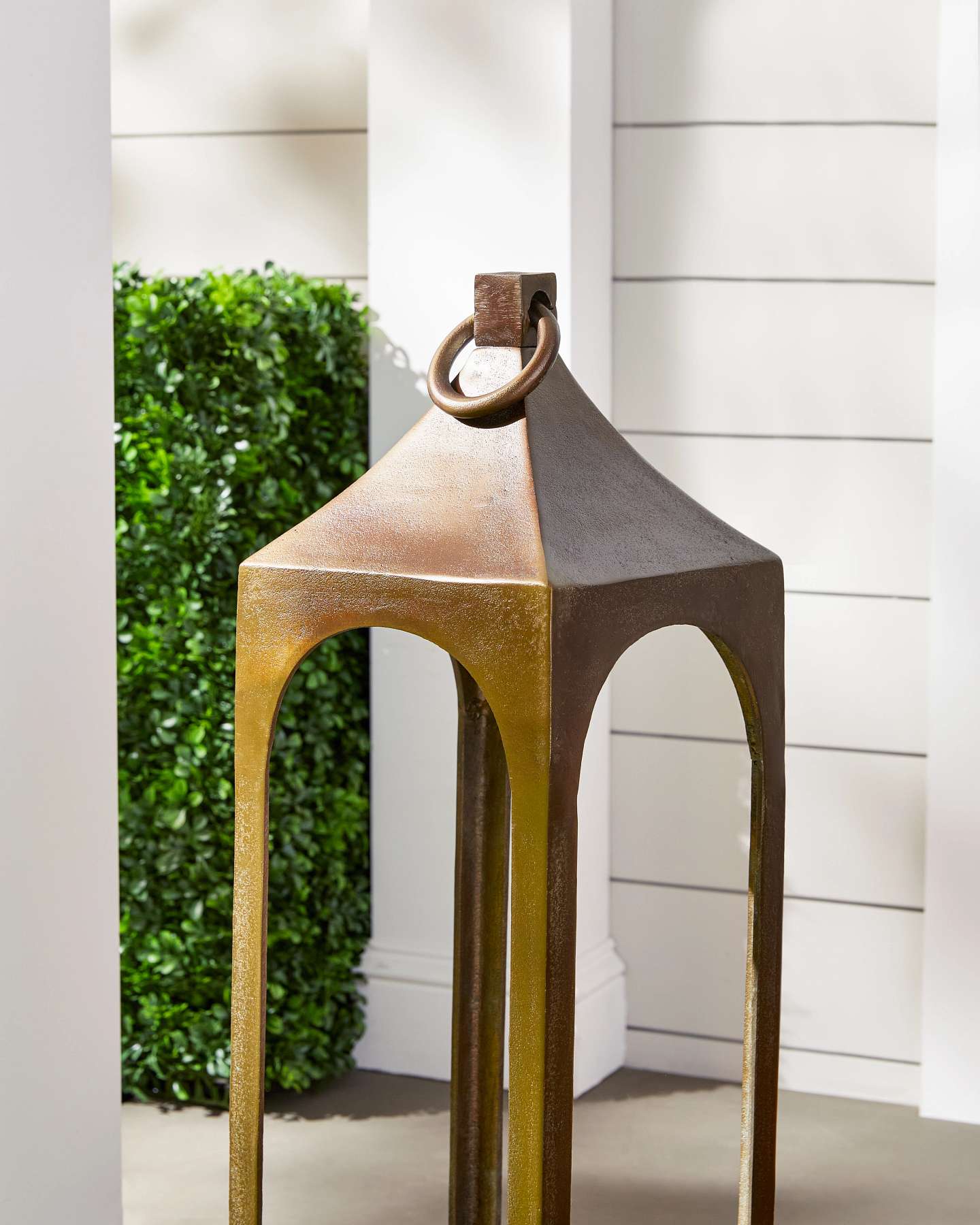 Balsam Hill Brass Antiqued Metal Lantern 30-Inch Closeup