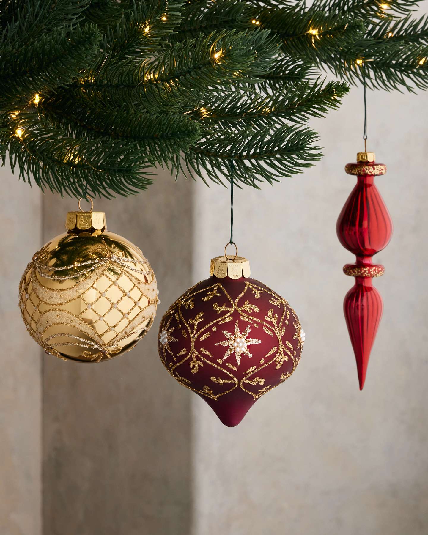 Burgundy & Gold Gilded Glory Main Glass Ornaments, Set of 35