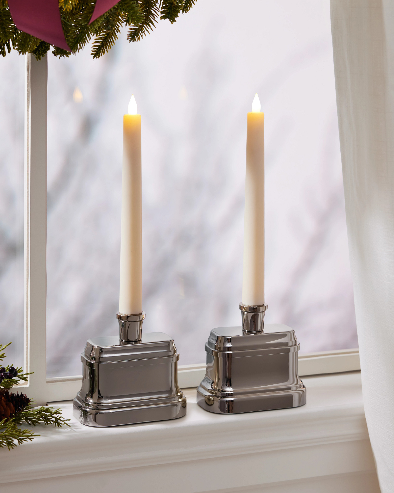 Silver Antiqued Miracle Flame Premium 3D LED Window Candle Set
