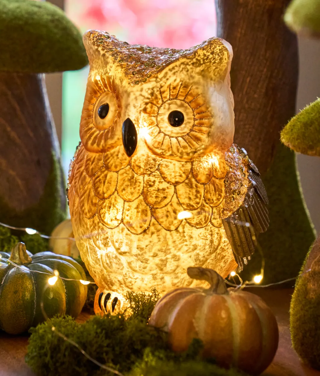 Lit Woodland Glass Owl