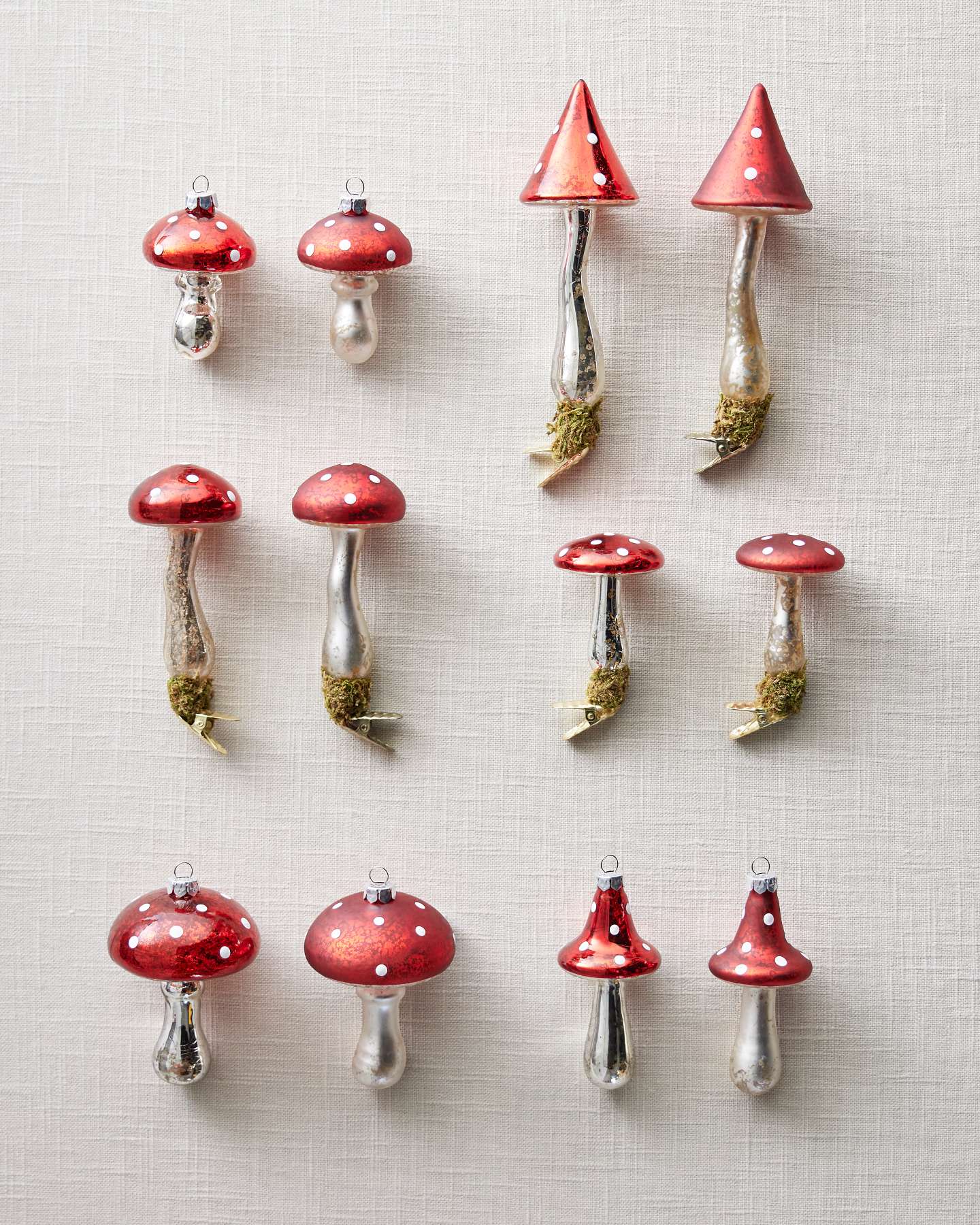 Balsam Hill Red Woodland Glass Mushroom Christmas Ornament Set of 12 Showcase