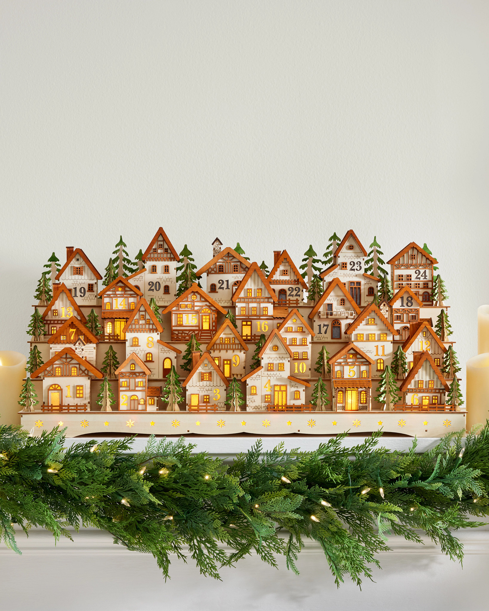 Lit Wooden Alpine Village Advent Calendar | Balsam Hill