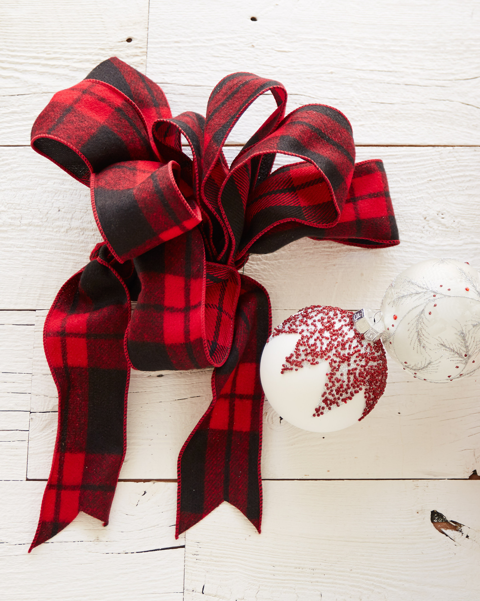 Bold Red, Plaid, & Glitter Christmas Tree Ribbons Balsam Hill