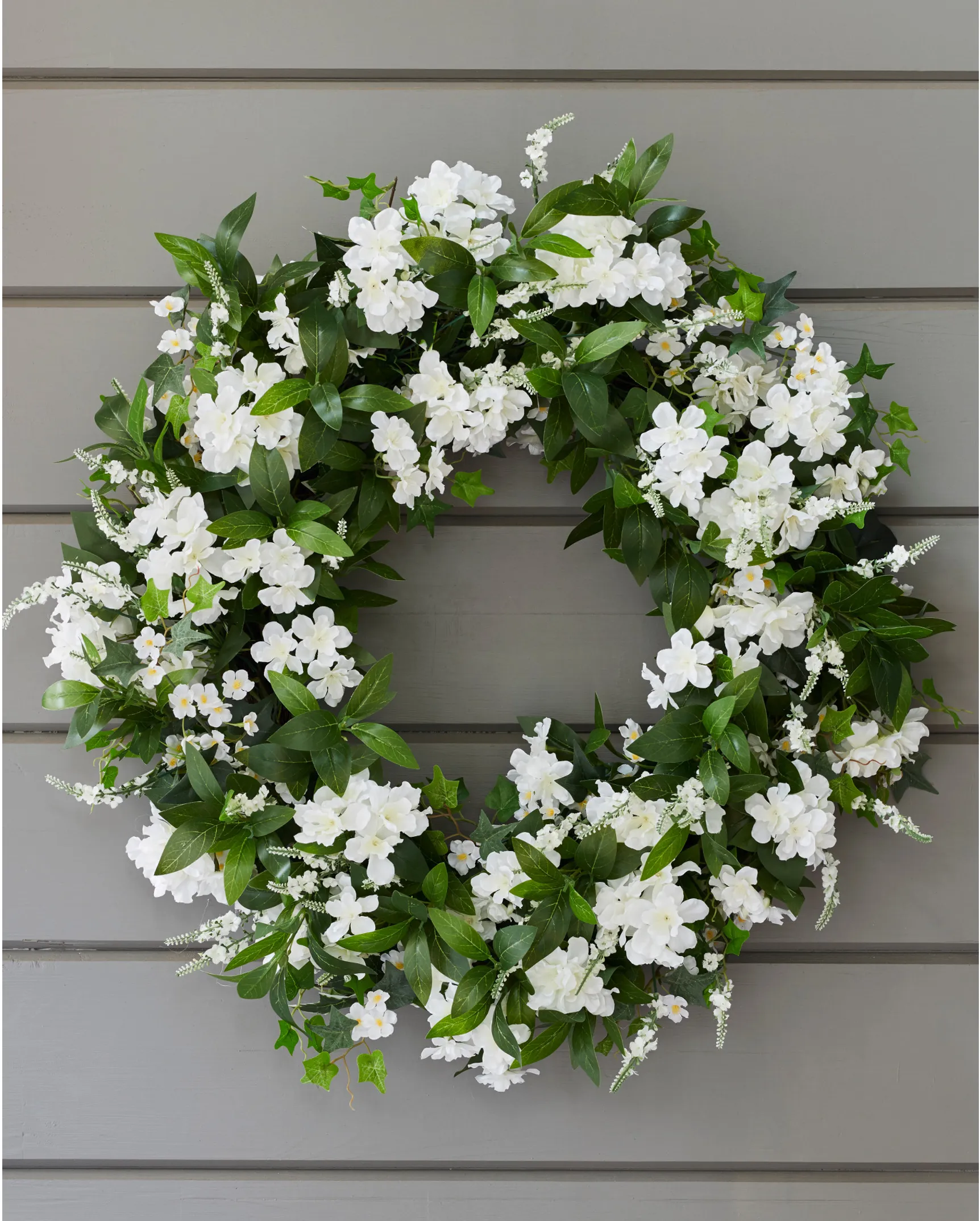 Outdoor White Rhapsody Wreaths and Greenery