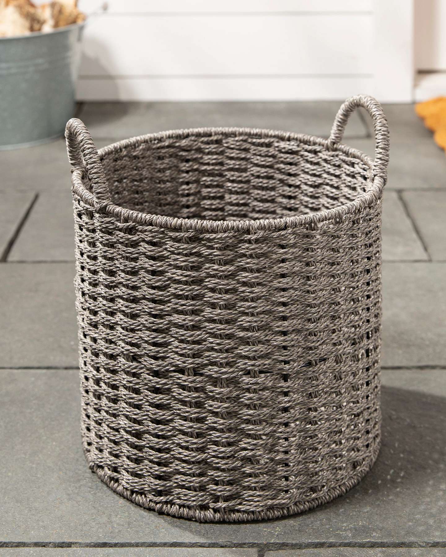 Balsam Hill Gray Outdoor Woven Basket Featured Outdoor