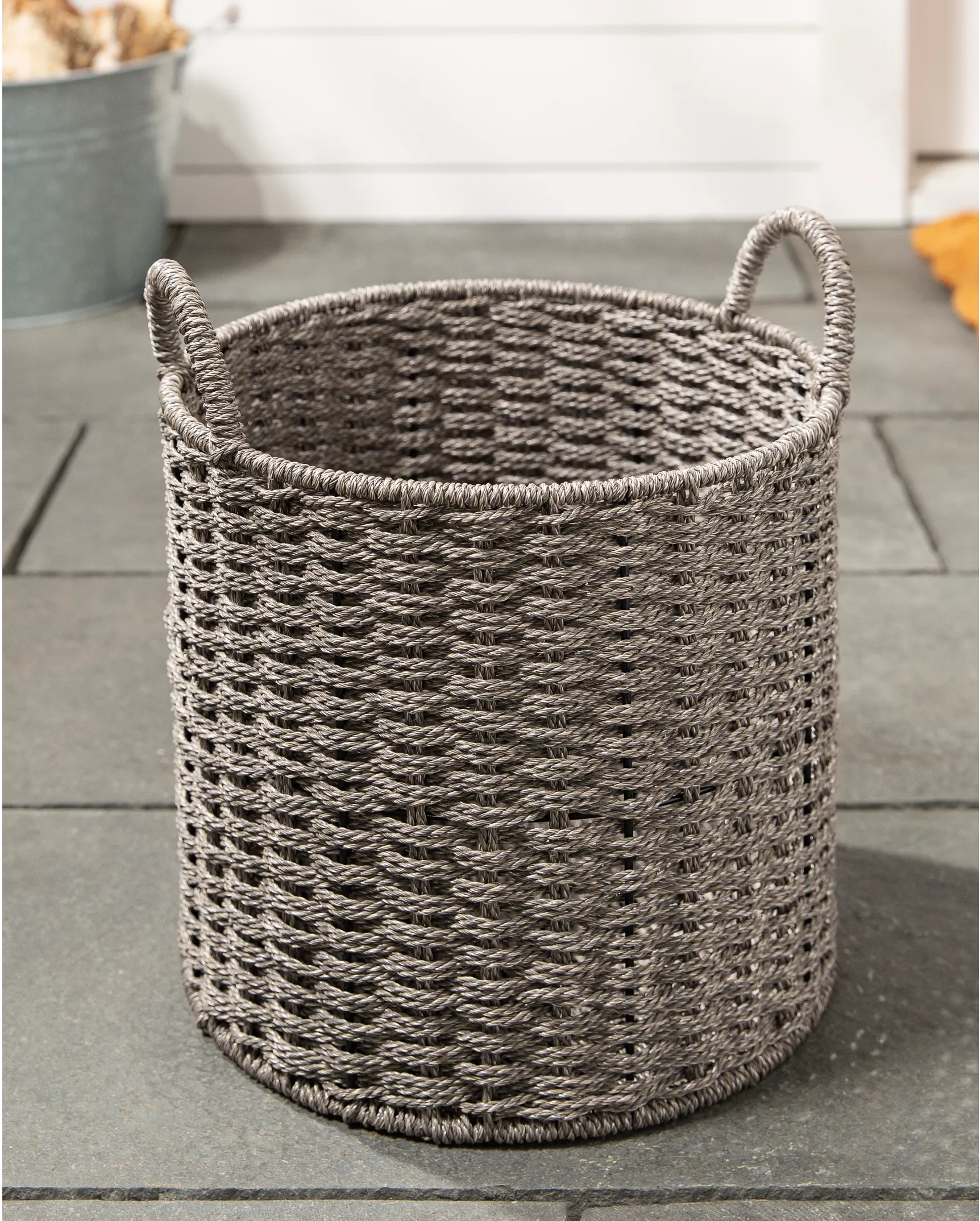 Small Gray Faux Rattan Storage Basket